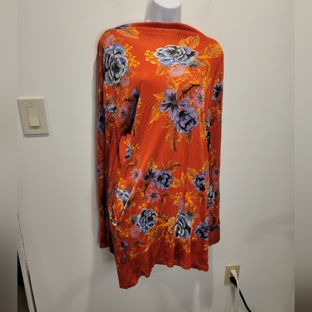 Free People Size S Boho Orange Floral Tie Back Mini Dress With Pockets